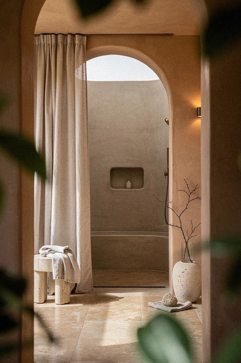 Frame the shower with cement bathroom walls
