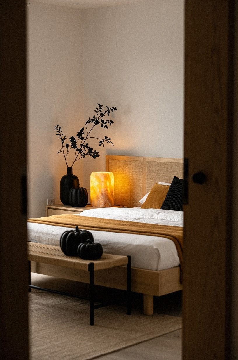 The Bedroom That Made Halloween Feel Too Loud, warm white palette