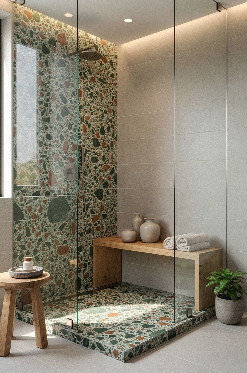 Layer the One-Loud-Surface Rule into a mixed tile shower