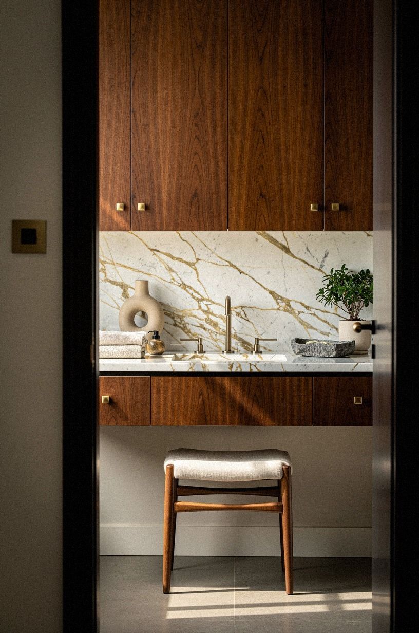 Float a small stool under the vanity