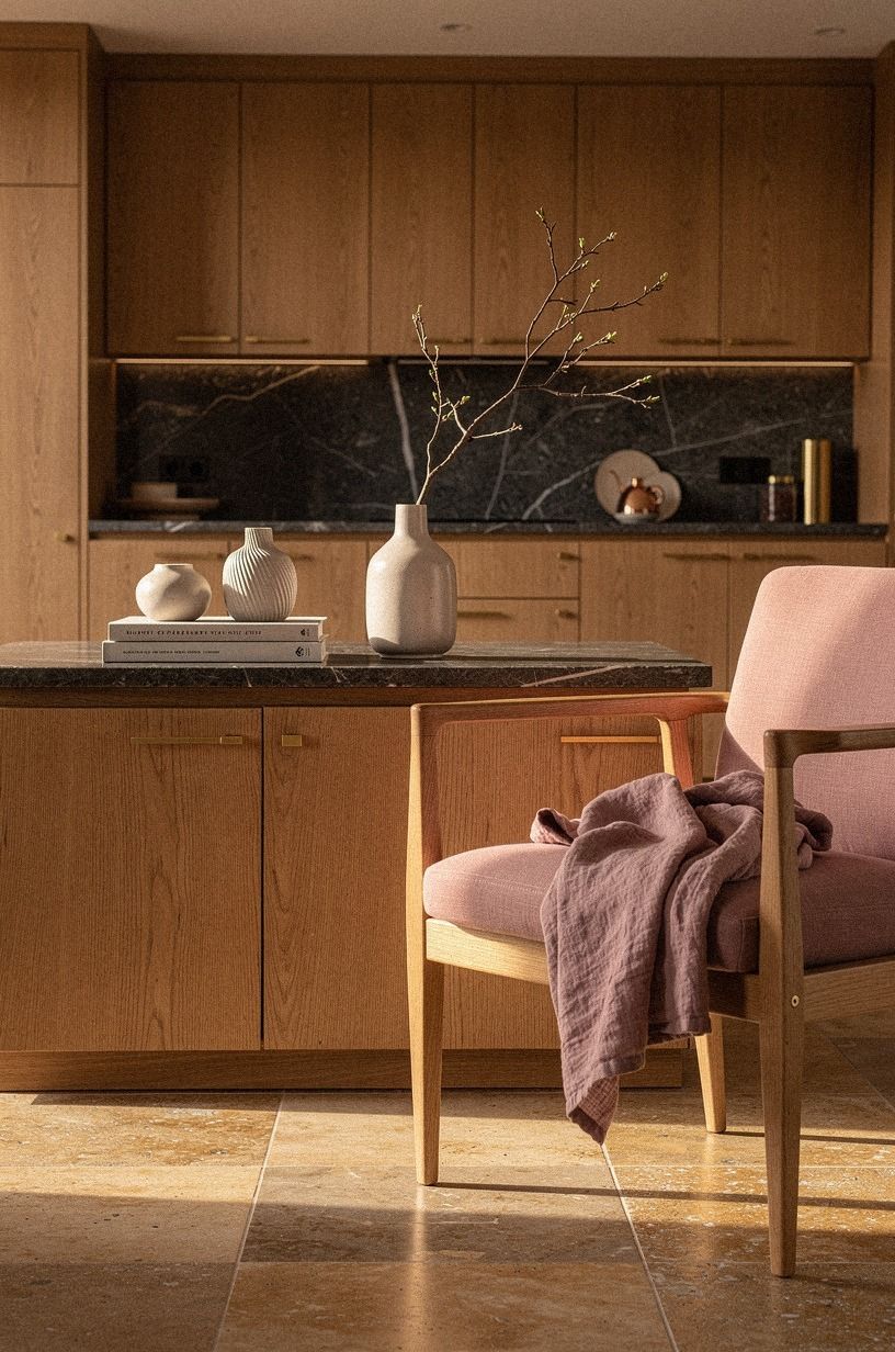 Mix warm oak with cool stone