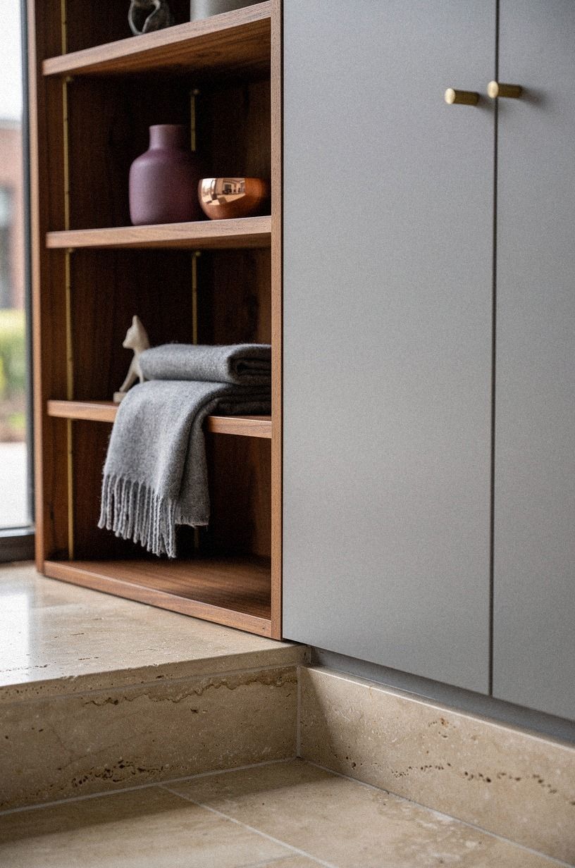 Contrast open shelving with closed storage
