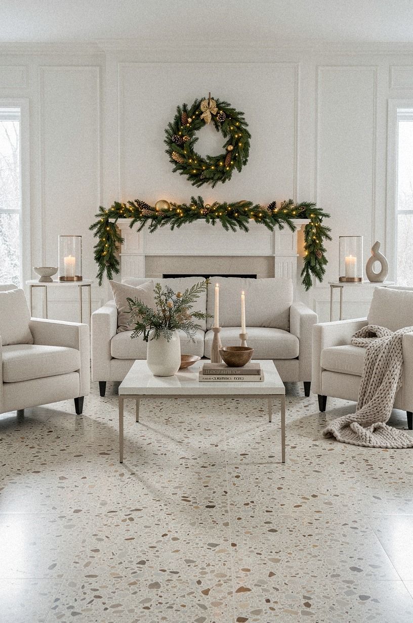 Strip the Room Back to Winter Neutrals, emerald palette