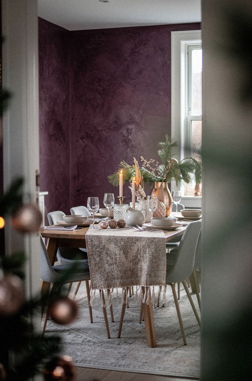Anchor no damage holiday table decor with a thrifted runner