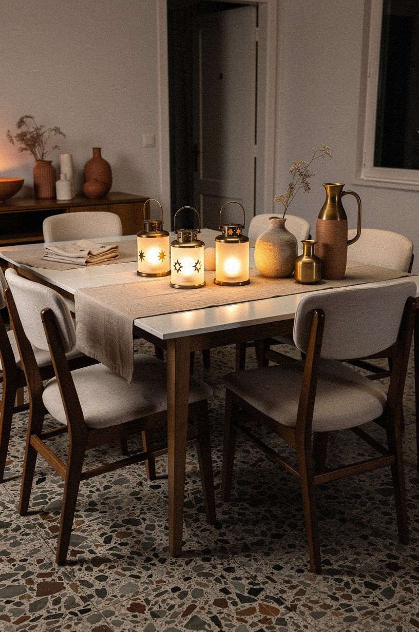 Swap candles for a temporary holiday table decor lantern line