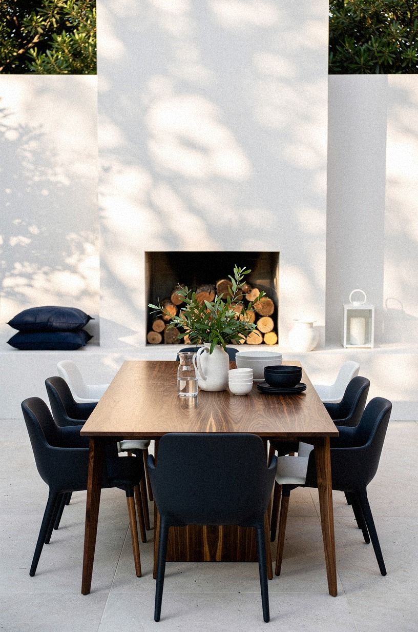 Arrange Outdoor Wood Fireplace Ideas Around a Dining Table