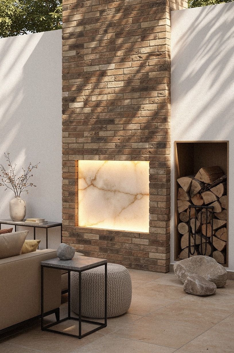 Layer a Brick Outdoor Fireplace With Wood