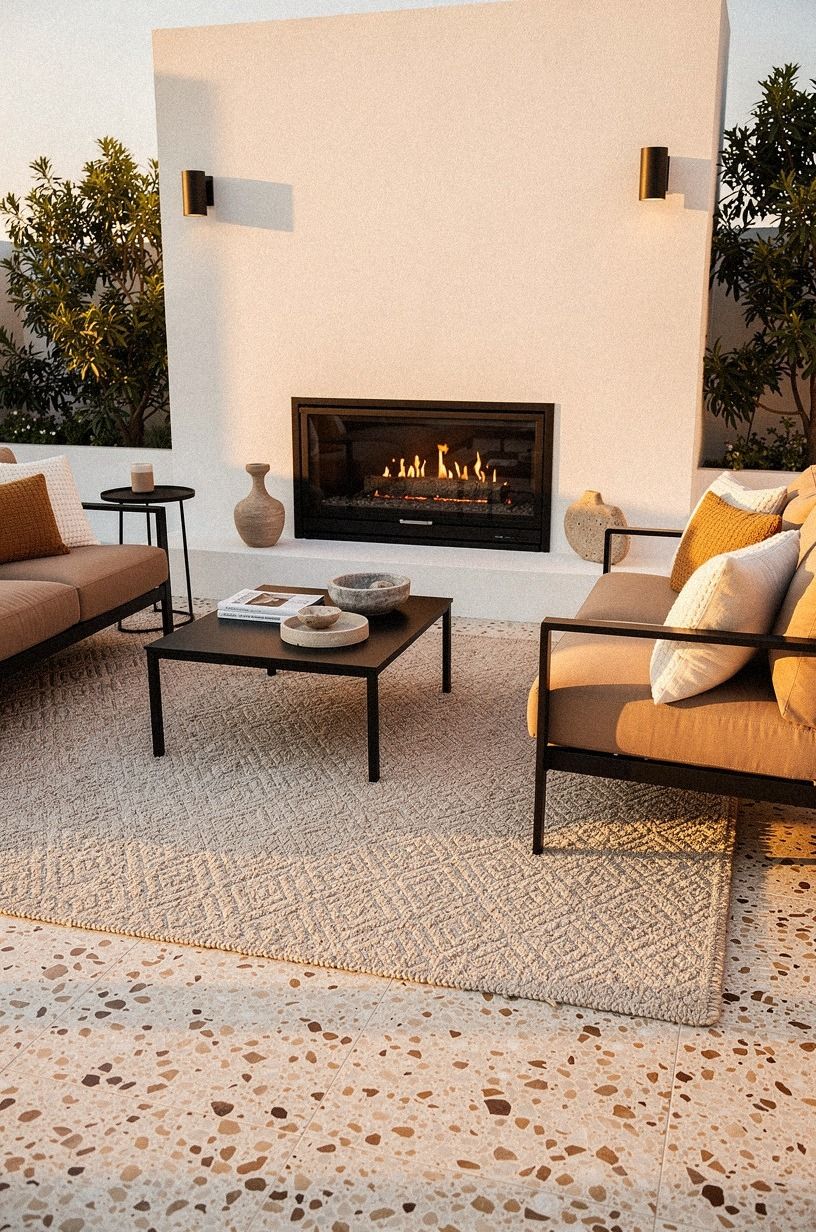 Anchor the Patio Gas Fireplace With a Proper Rug