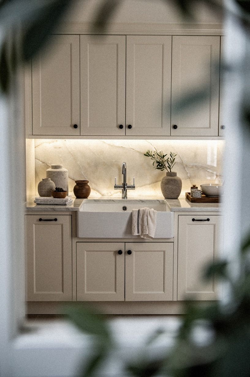 Anchor the Sink Wall With a Durable-Looking Finish