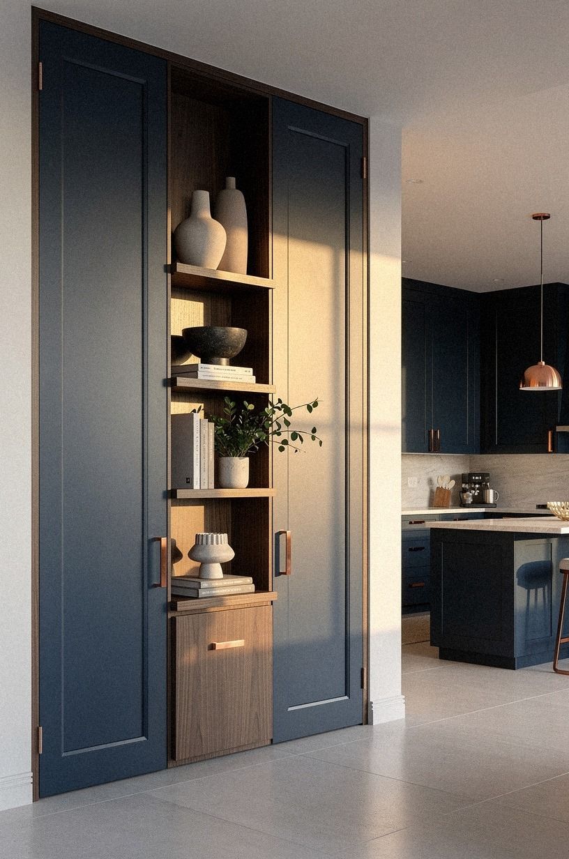 Float Open Shelves Between Wrapped Doors