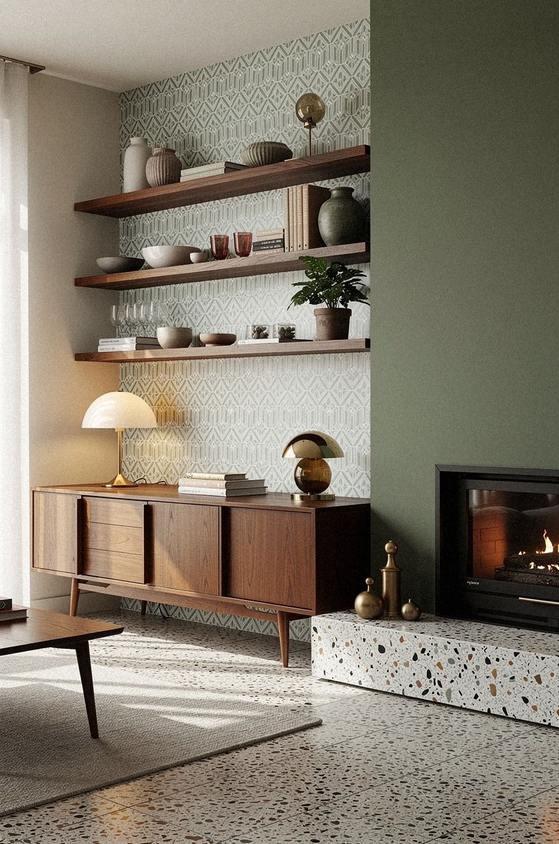 Hang the Peel-Stick Wall Tile Behind Open Shelves