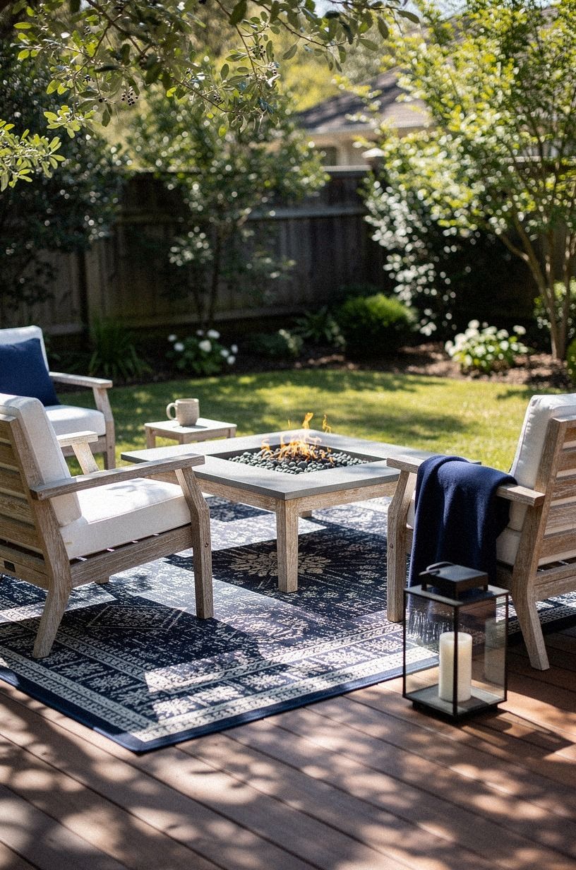 Float a rug under the outside fire pit area