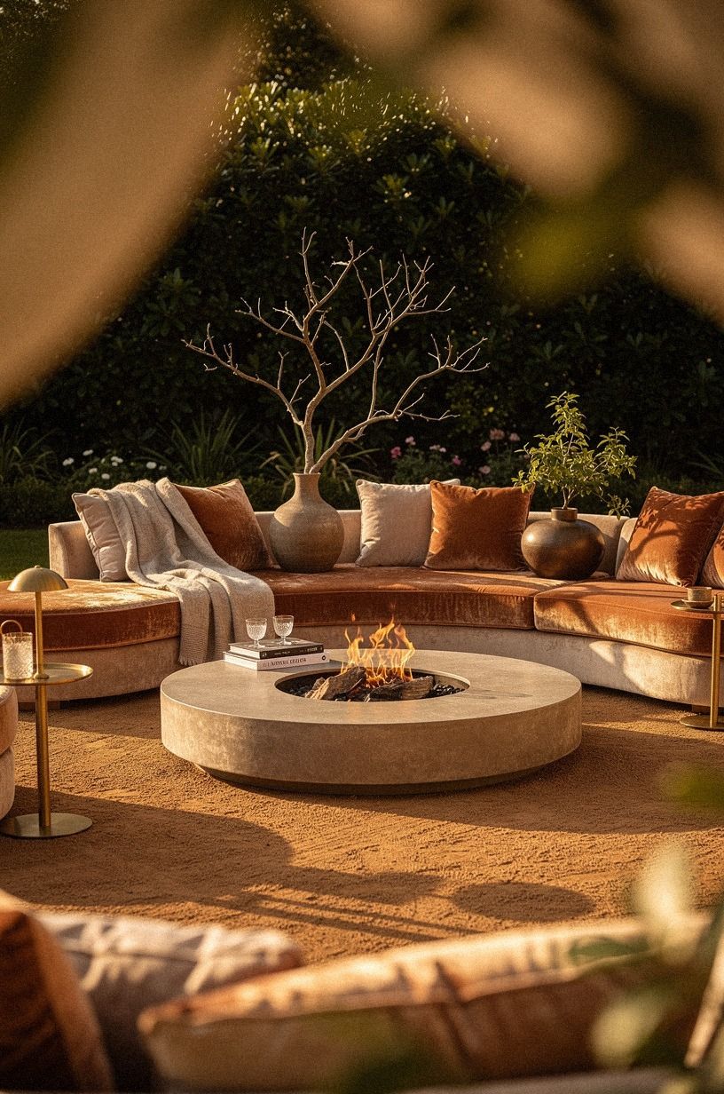 Layer a fire pit backyard with a low seating ring