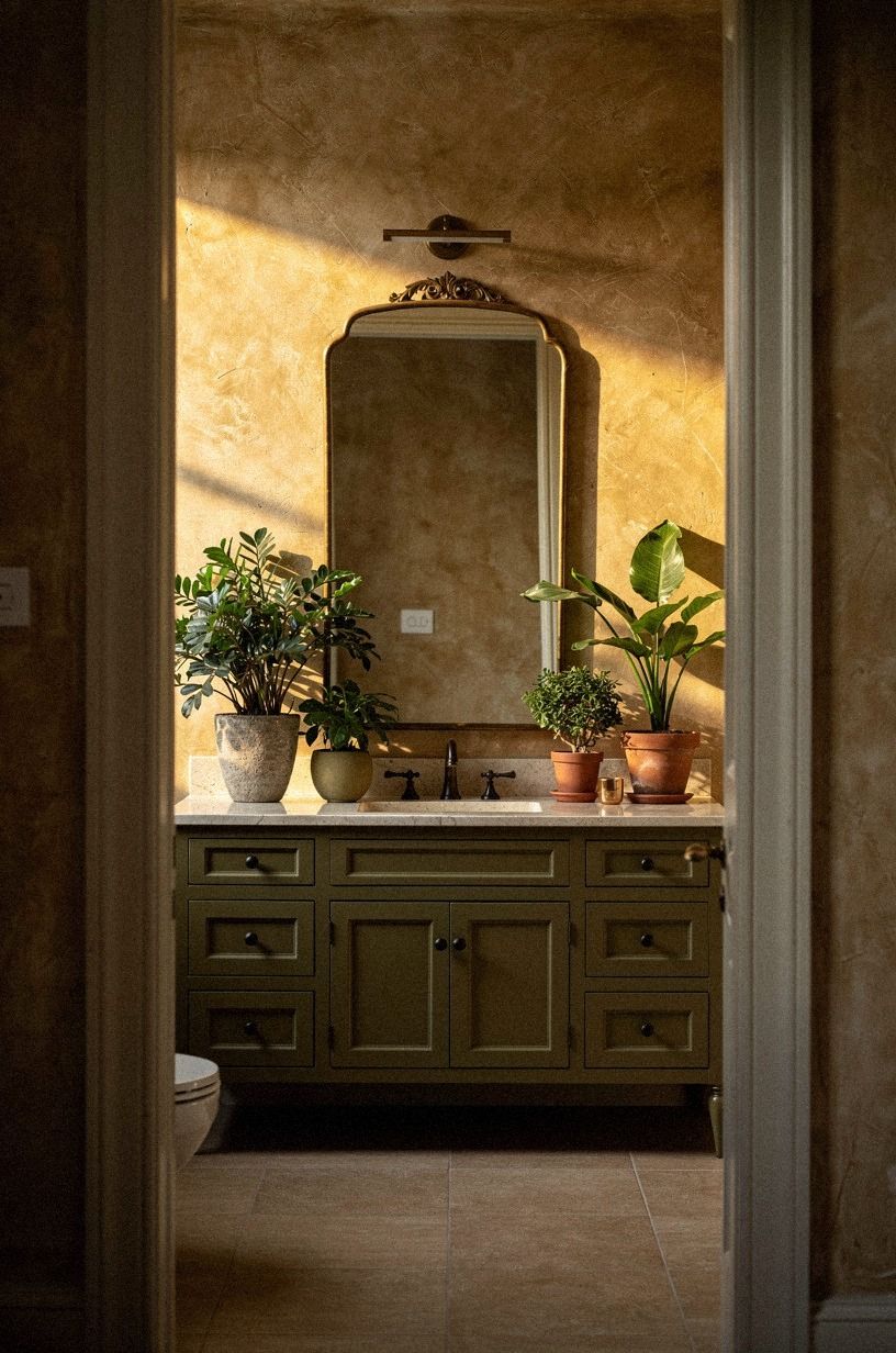 Anchor bathroom decor with plants on a vanity