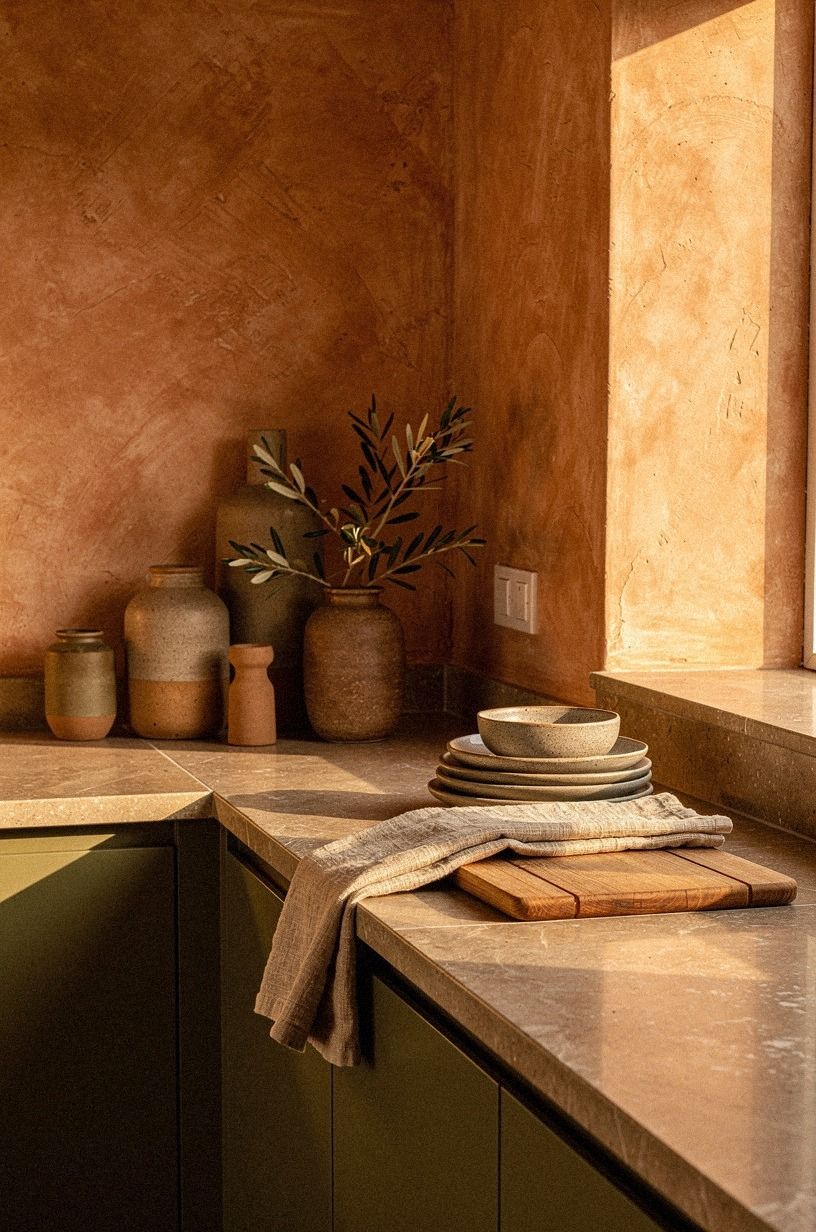 Honed stone, not a glossy counter