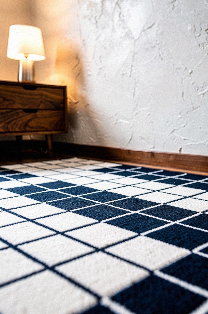 Layer a floating rug grid for renter-friendly flooring