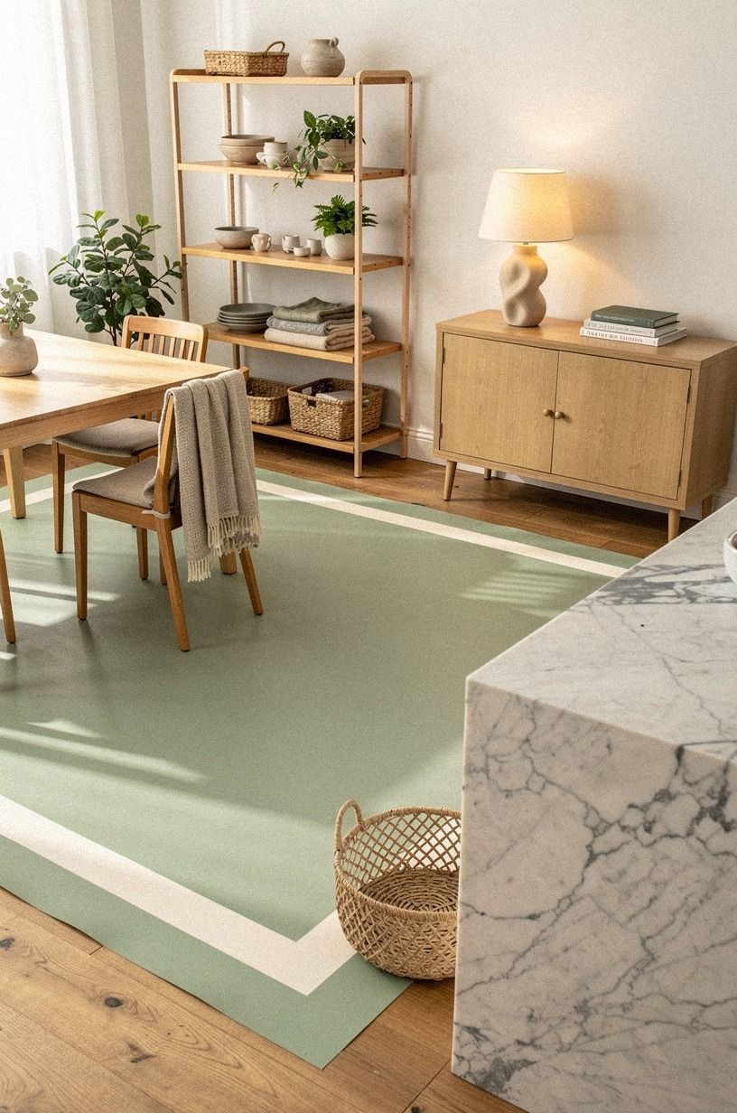 Paint a removable floor cloth with a measured border