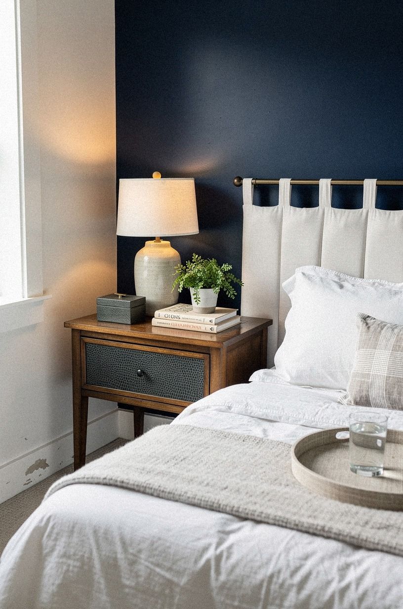 Layer a Temporary Headboard with a Tension Rod