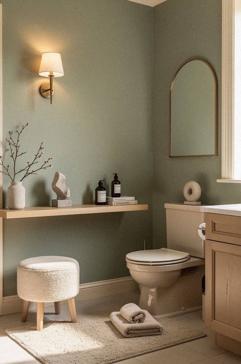 Float a slim shelf above the toilet