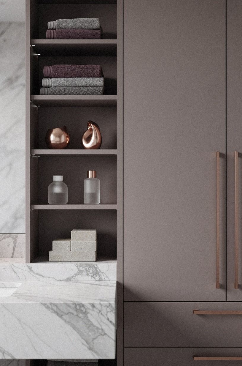 Open shelves versus a bulky cabinet