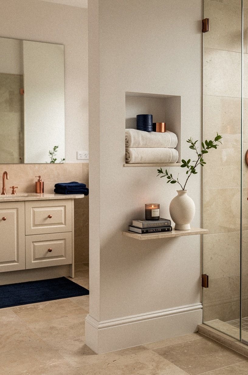 Use the wall beside the shower