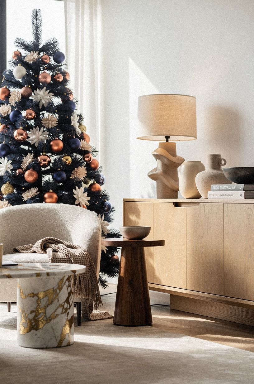 Mix Two Woods for a Warmer Tree Corner