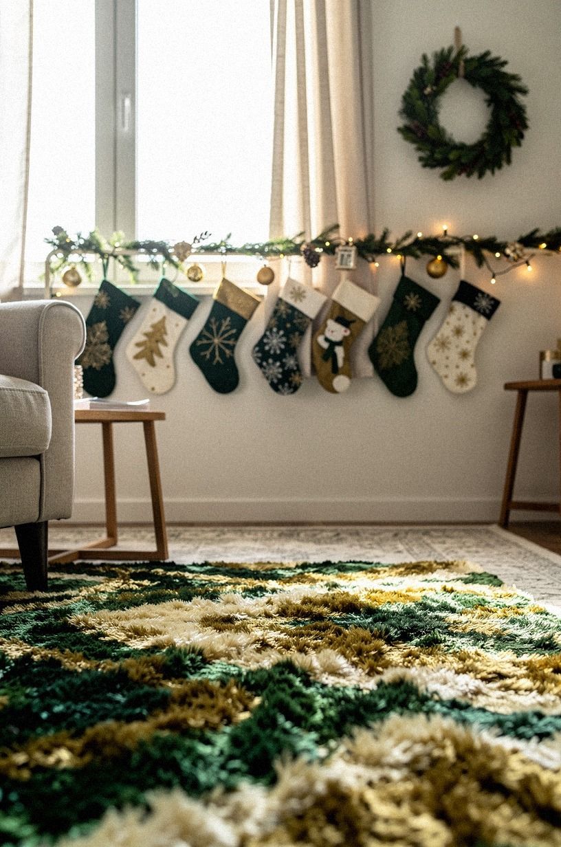 Hang a stocking row from a removable rail