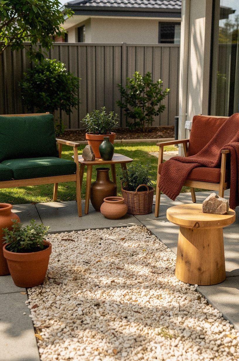 Create a dry river of gravel and pots