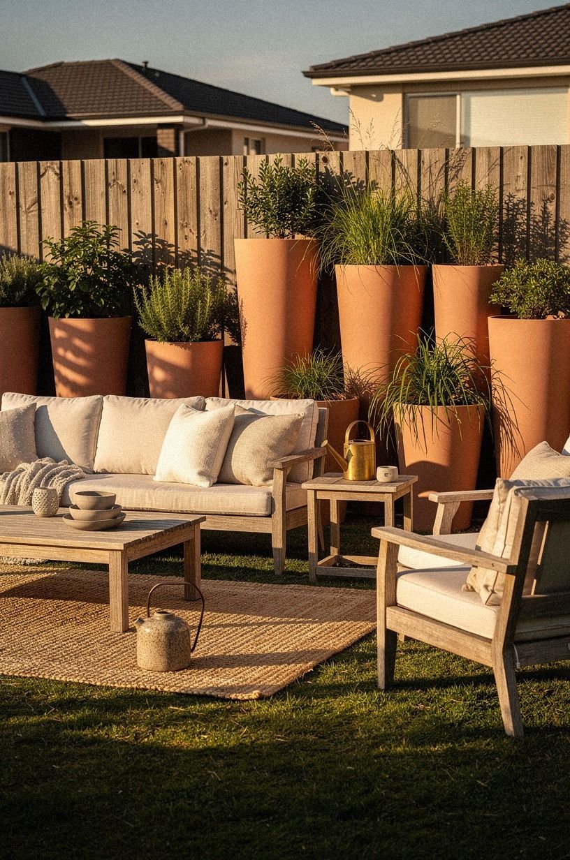 Layer tall planters along the fence