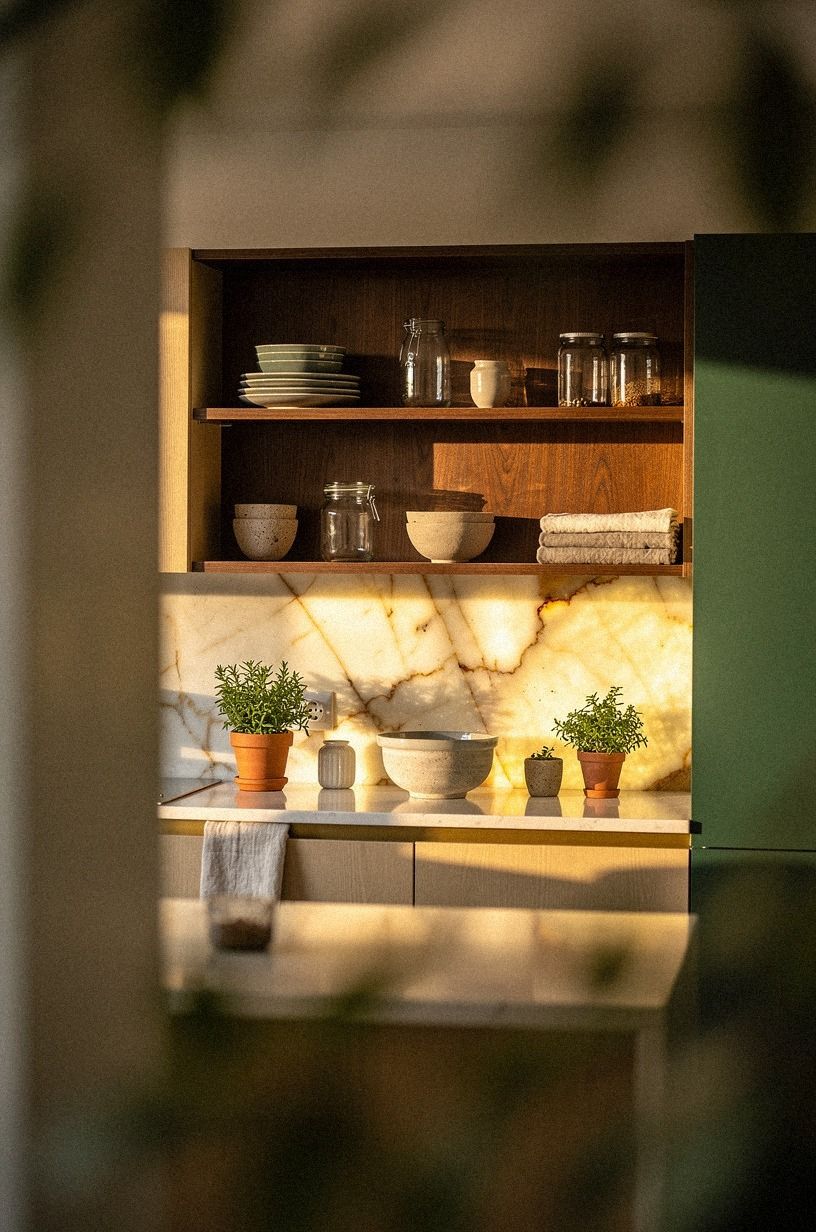 Apply the Two-Wood Rule to Open Shelves