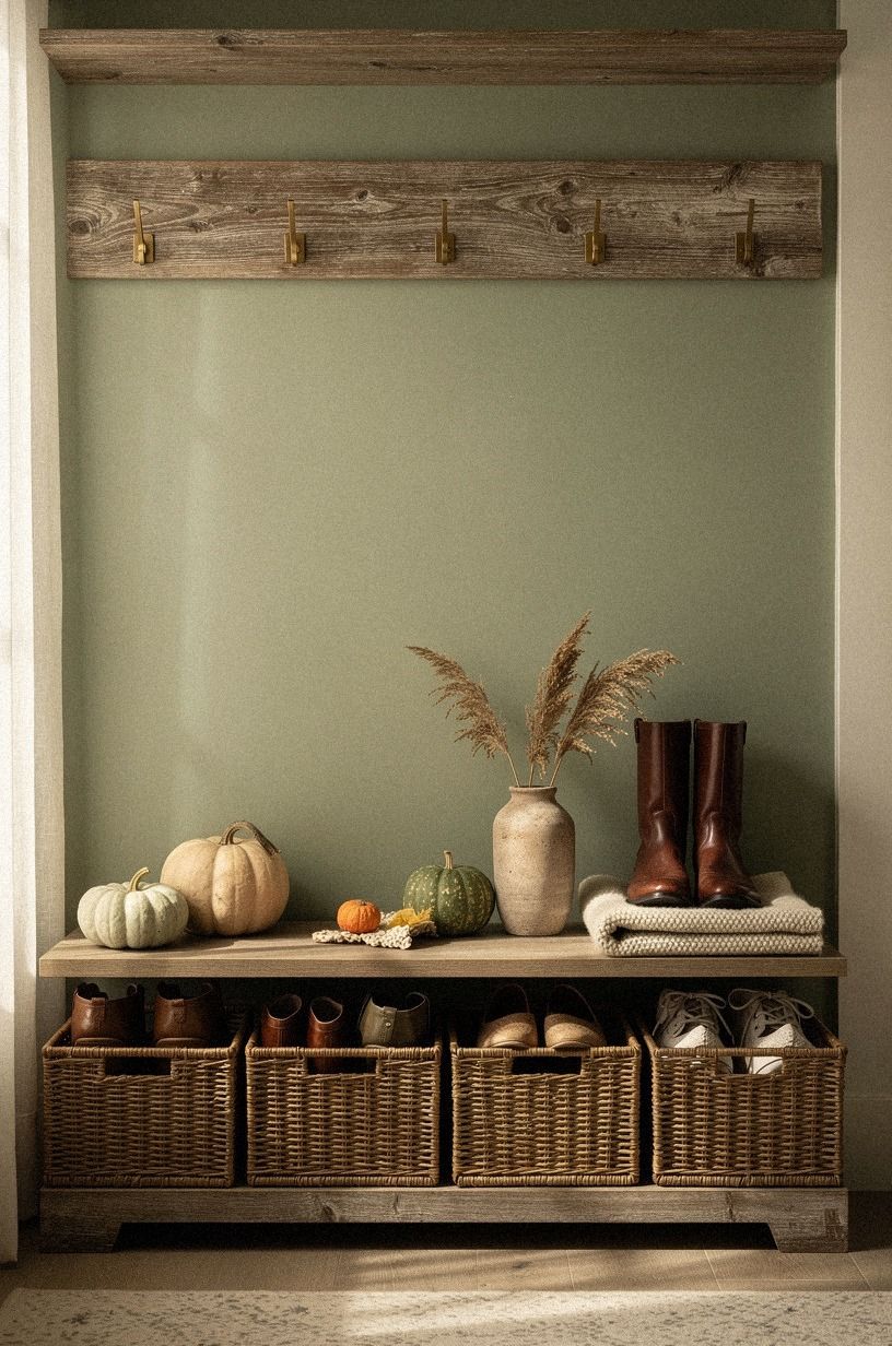 Use a Basket-and-Bench Swap for Thanksgiving Shoes