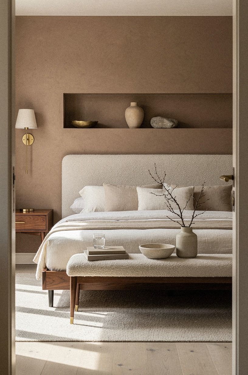 What belongs behind the headboard?