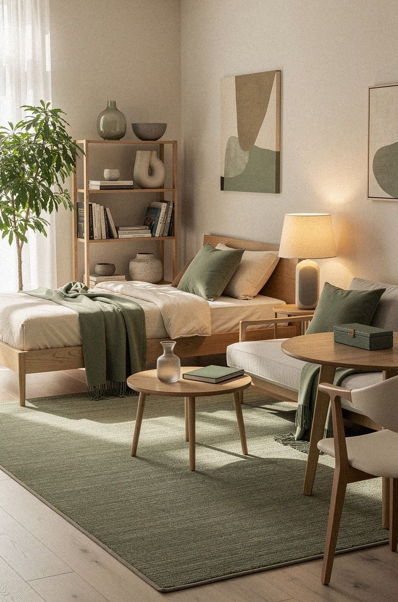 Anchor the room with one large rug