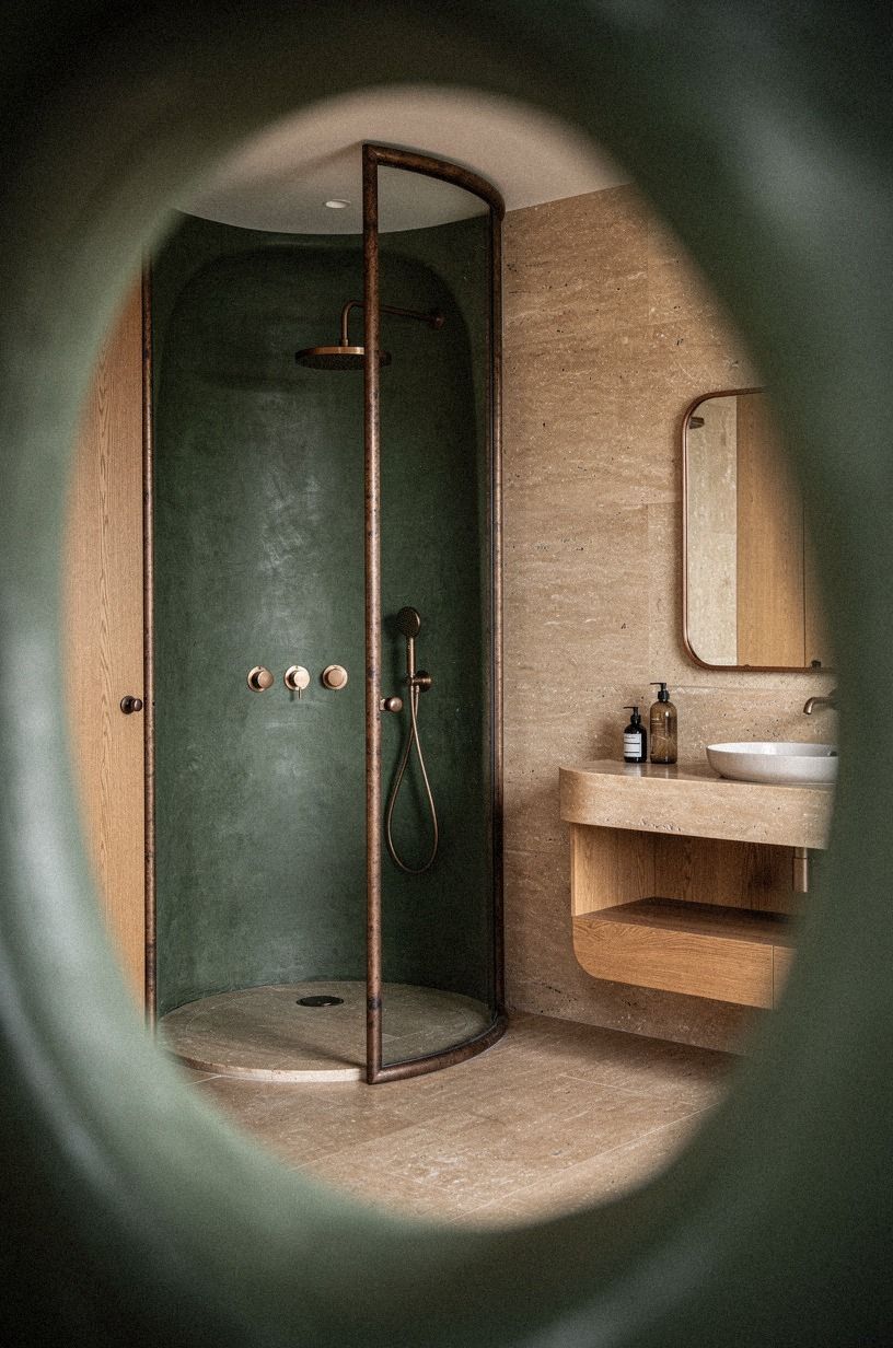 Anchor the shower with an aged bronze frame