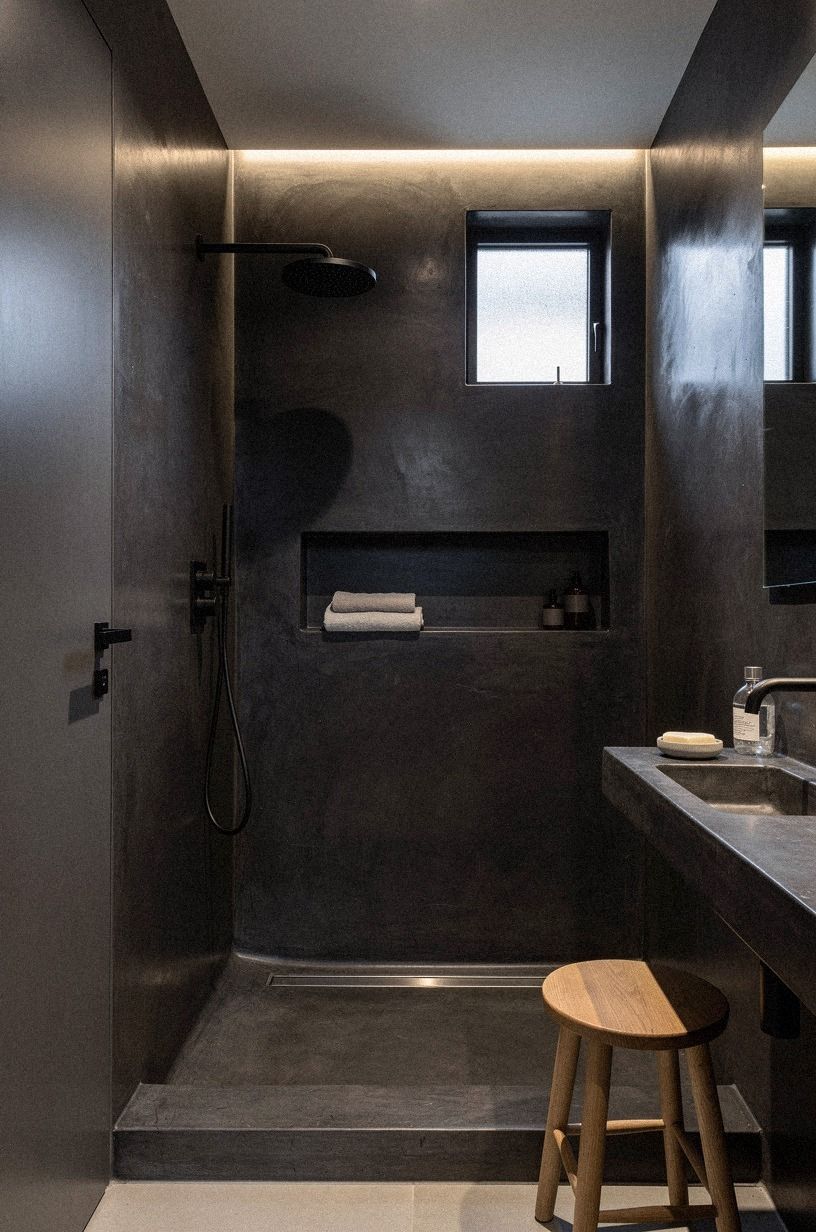 Can a small bathroom carry a dark plaster shower?