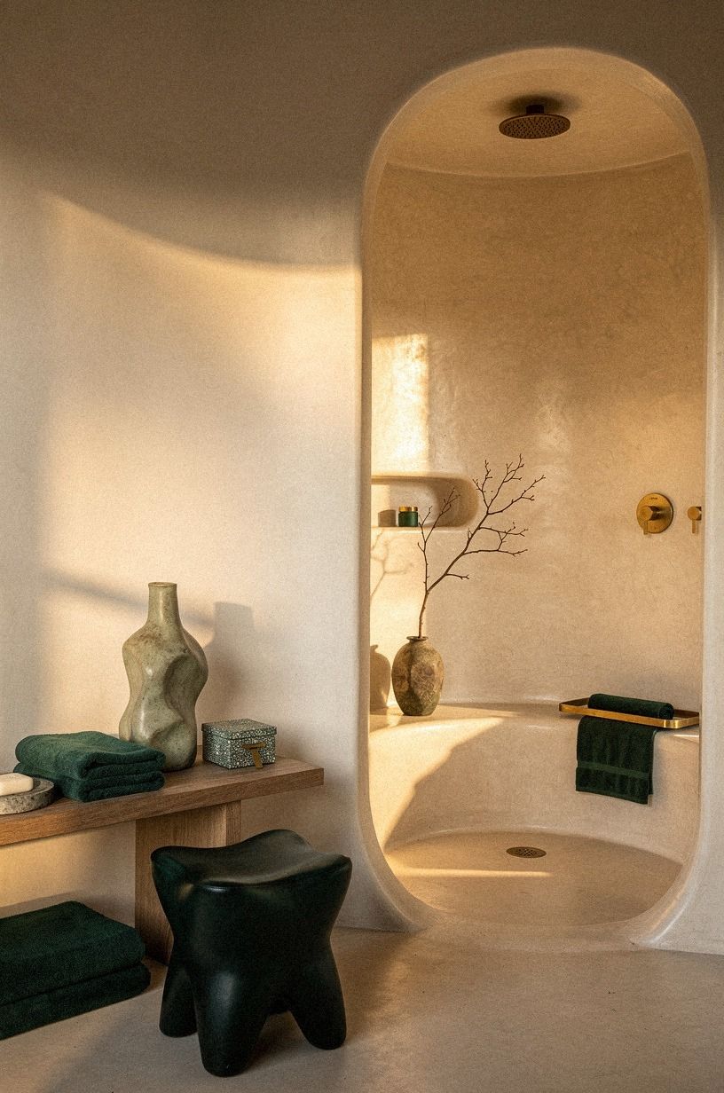 Paint the dry wall beside a pale tadelakt shower