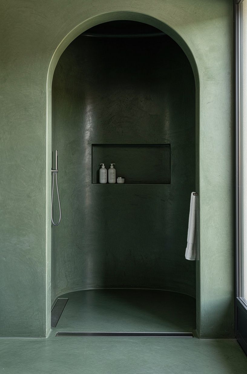 Shape a curved lime plaster shower entry