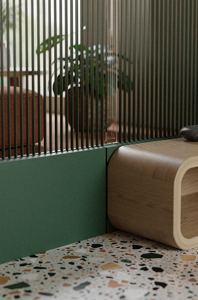 Float Slatted Panels Over a Solid Partition