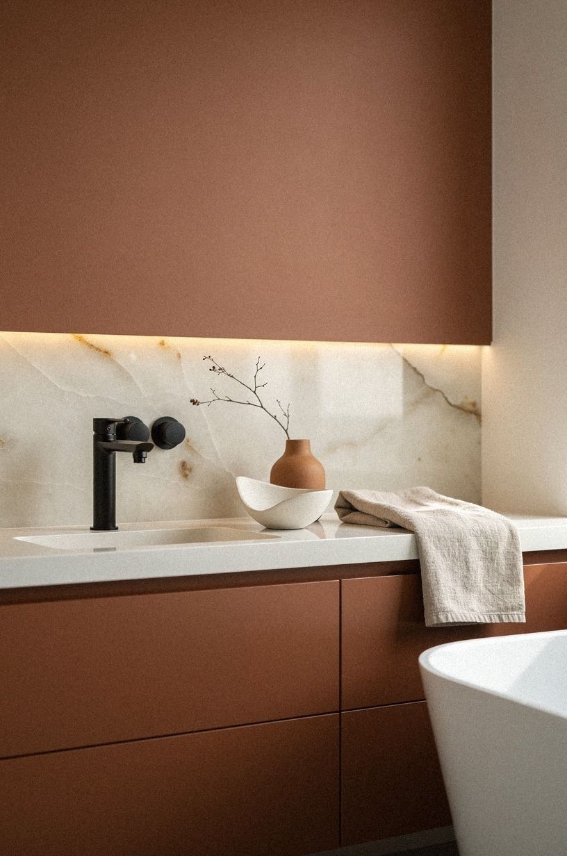 Choose Terracotta Over Beige for the Vanity Wall