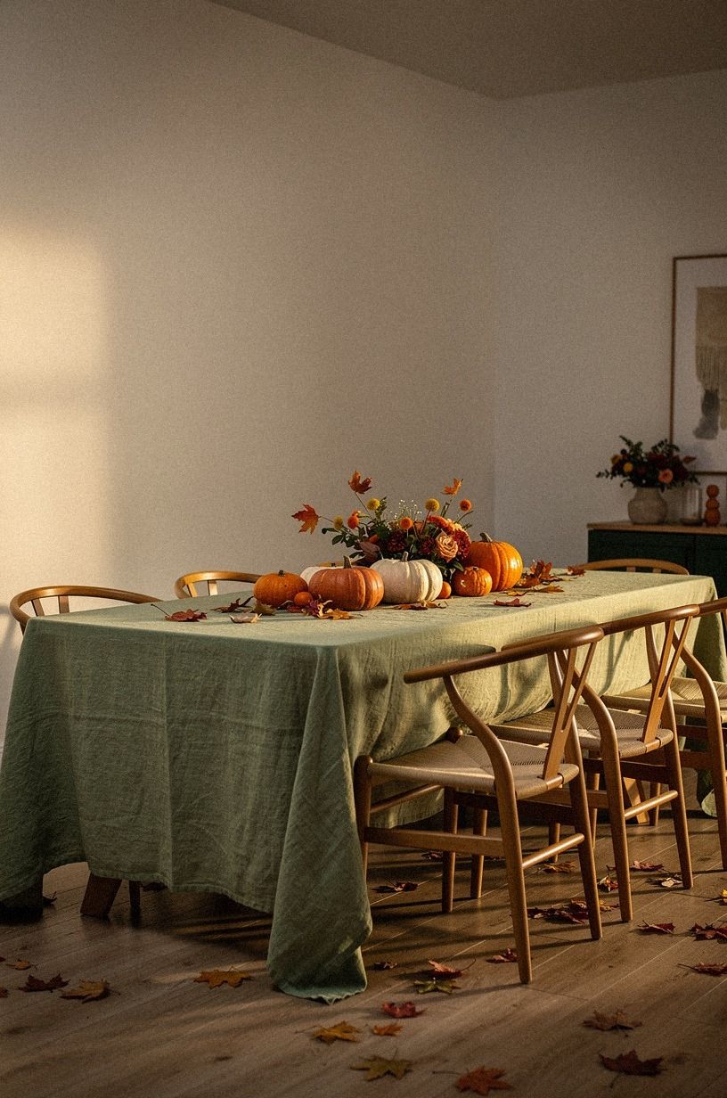 I softened the practical details, sage green palette