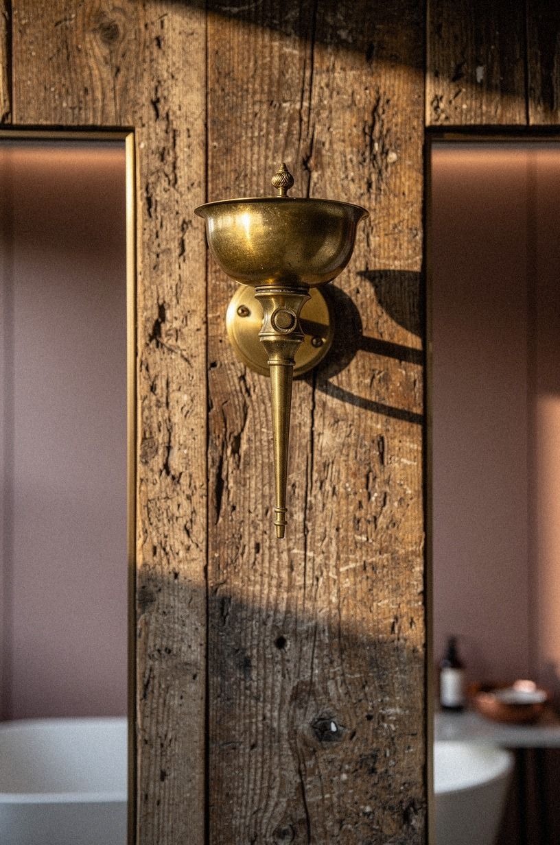Antique Sconces Against One Ceiling Fixture