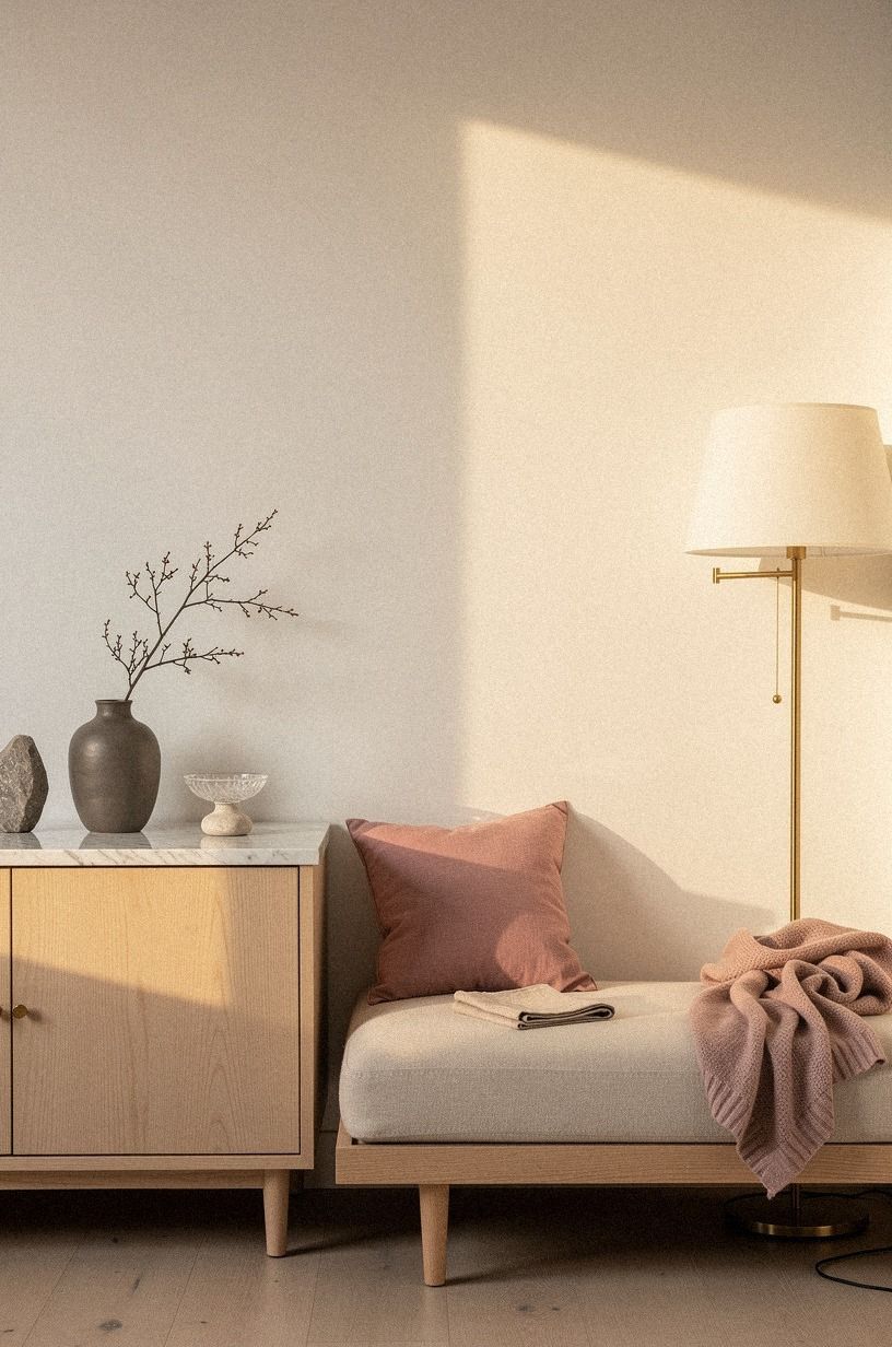 Frame a small room with pale walls