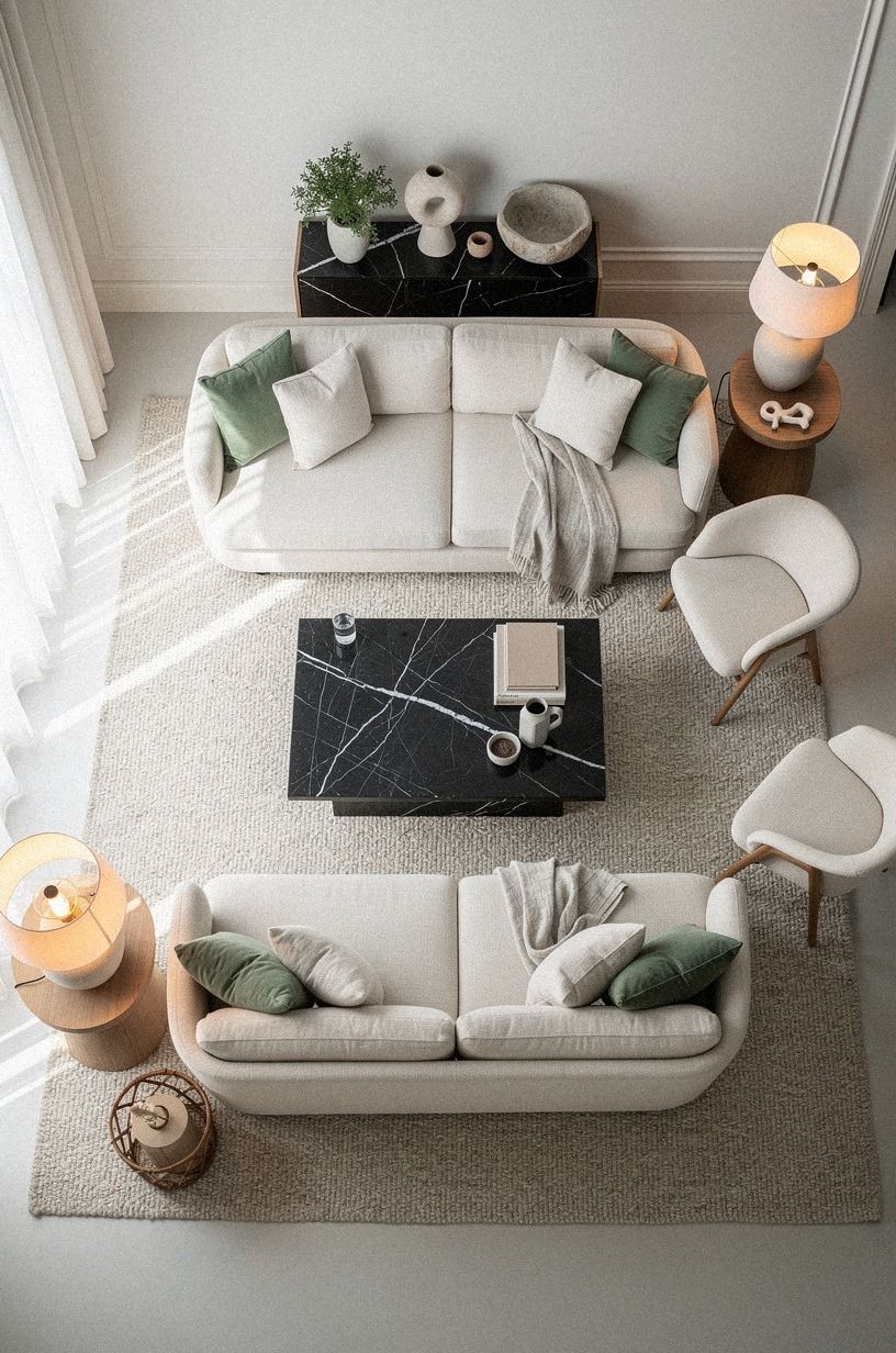 Paint Benjamin Moore White Dove for a shaded white living room