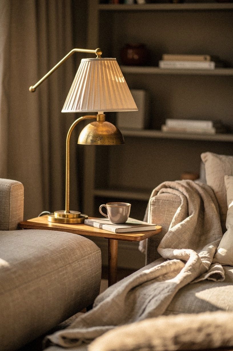 Pair warm neutrals with unlacquered brass