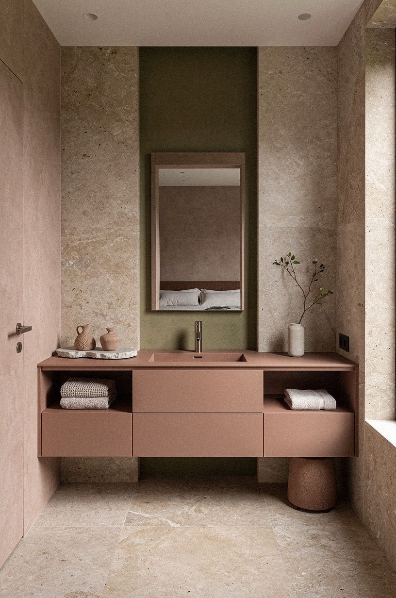 The bathroom that made the bedroom feel unfinished, terracotta palette