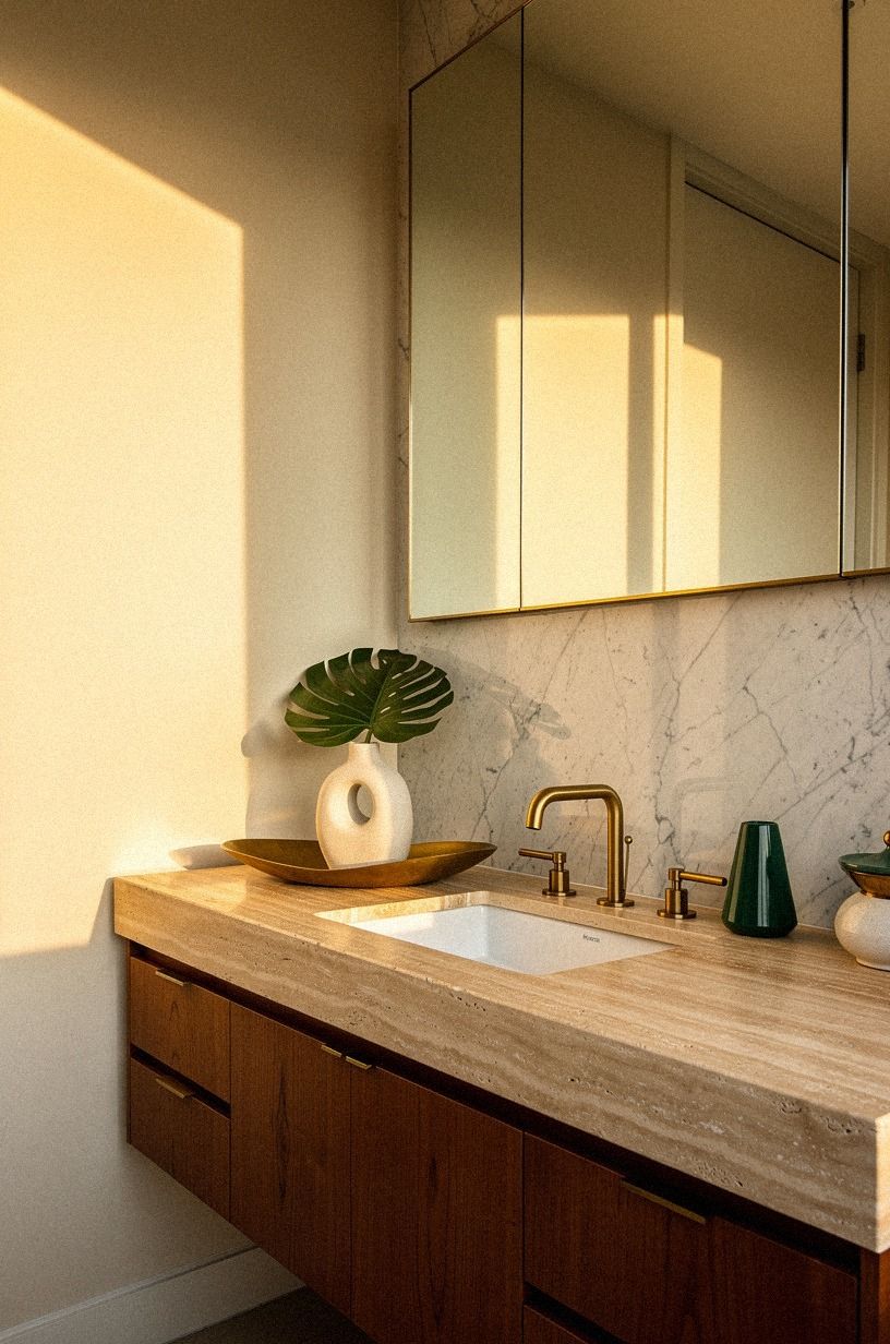 I Chose a Travertine Countertop With Quiet Movement, emerald palette