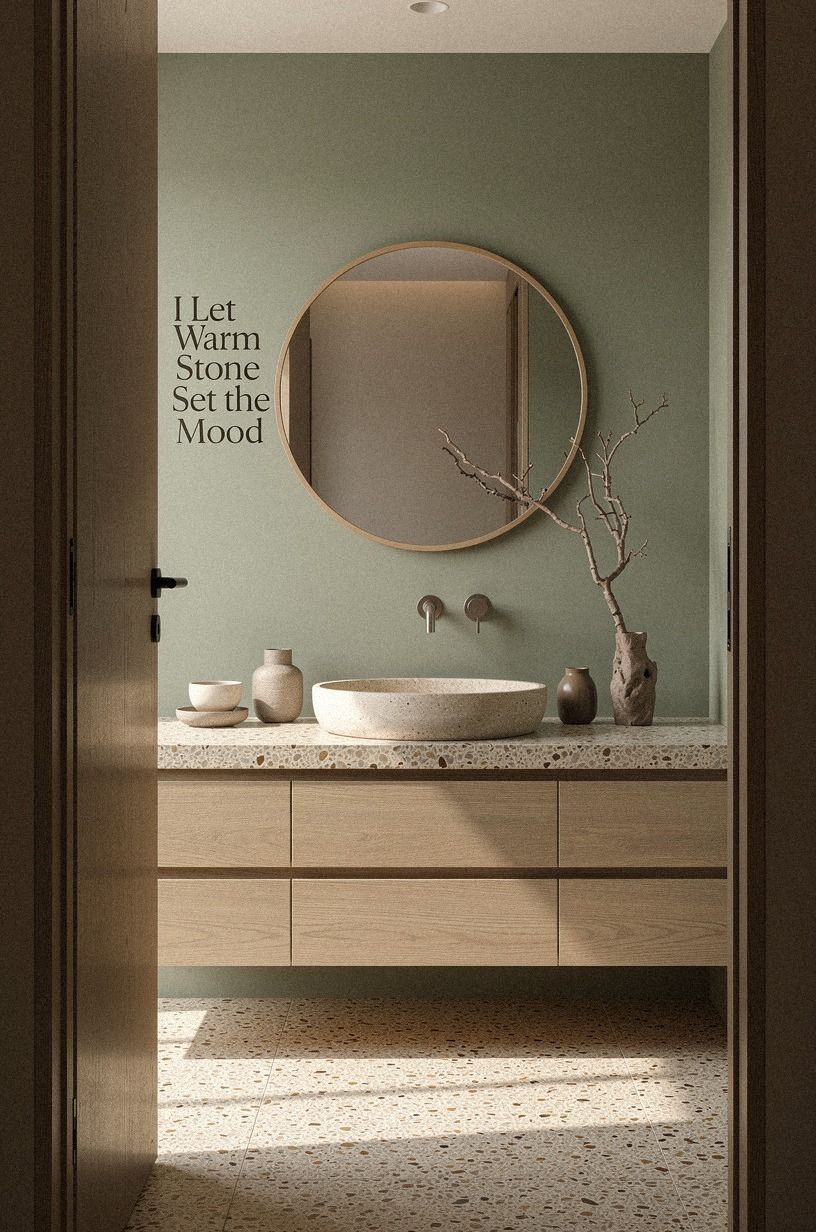 I Let Warm Stone Set the Mood, sage green palette