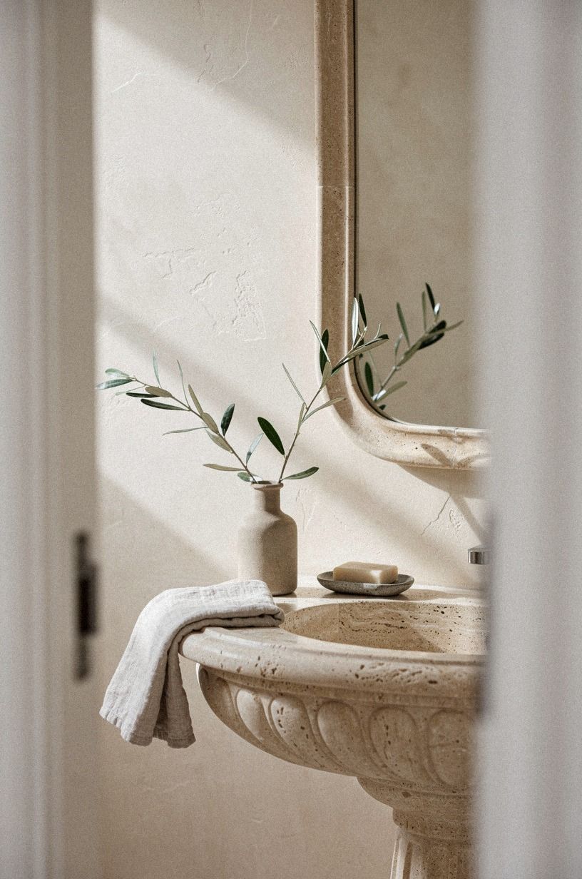 Give the mirror a quiet linen edge