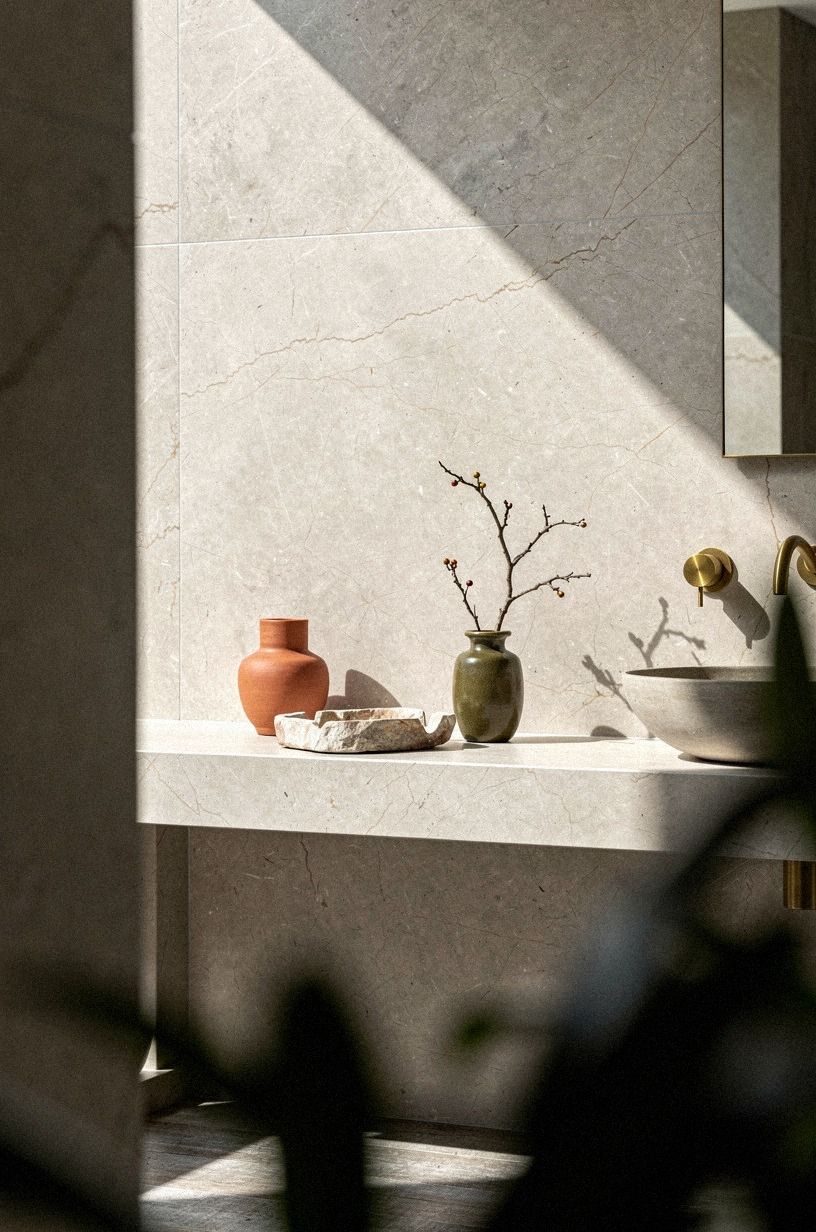 Style the ledge with a restrained patinating brass accent