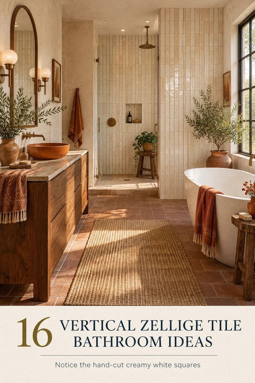 16 Vertical Zellige Tile Bathroom Ideas to Stretch the Walls